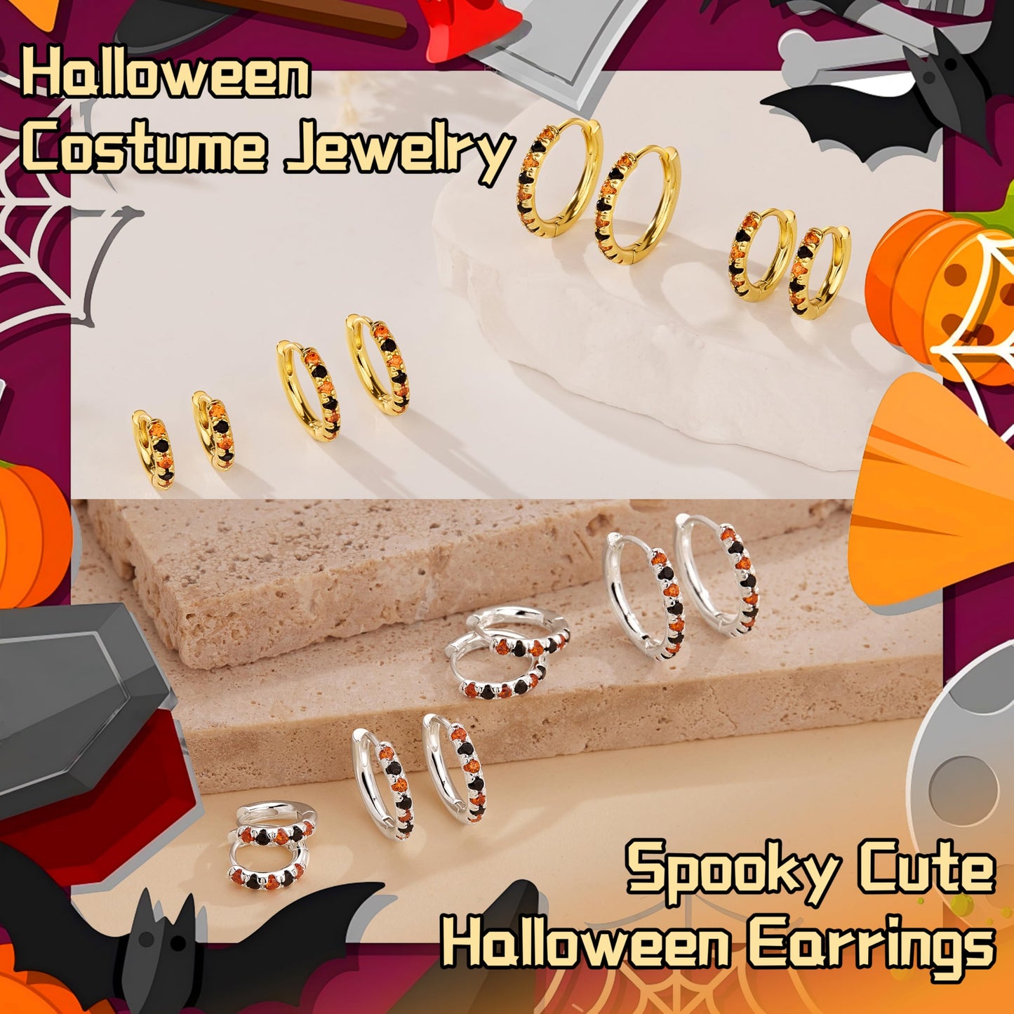 Halloween Accessories Earrings for Women Jewelry Gifts, Halloween Custumes Ghost Pumpkin Studs Huggie Hoop Earrings, Orange Black Spooky Cute Fun Holiday Gifts