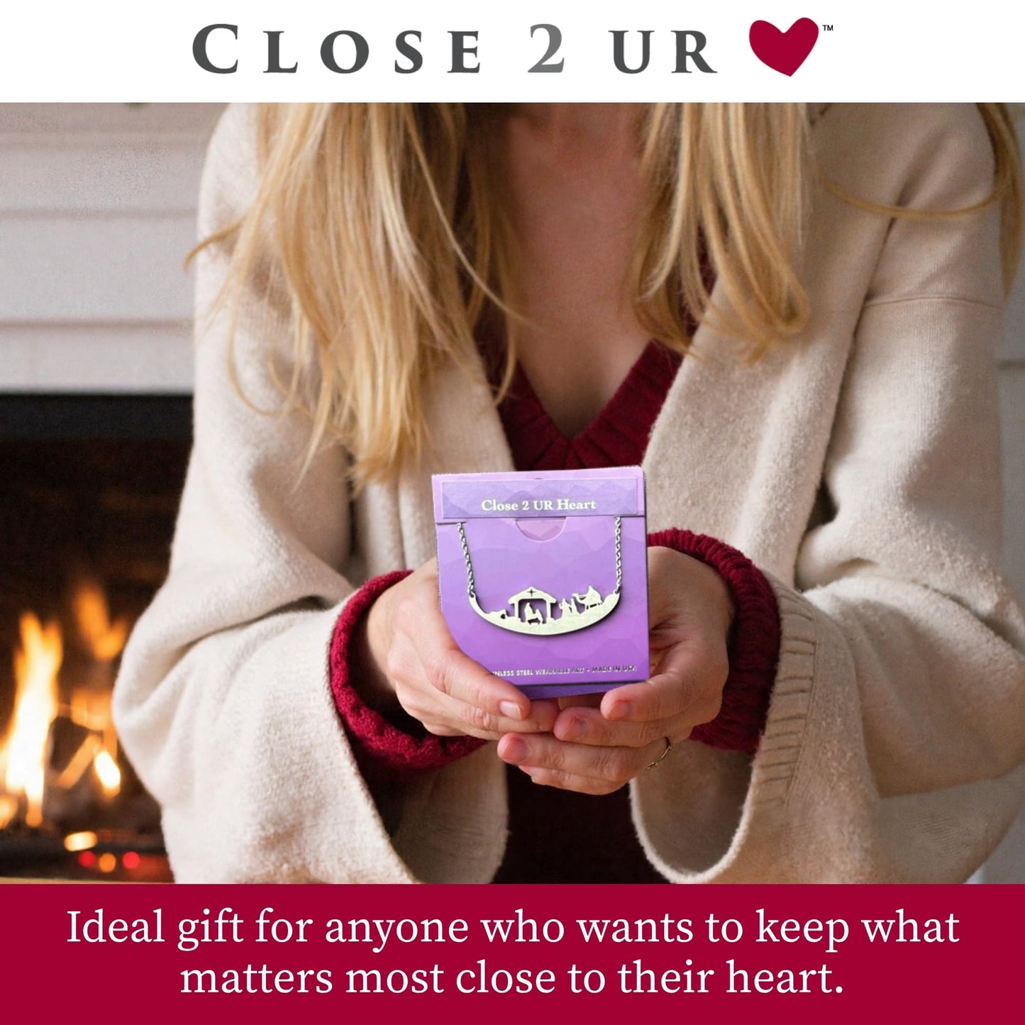 Close 2 UR Heart Stainless Steel Necklace - Cat In The Box | Animal Inspired Pendant With Meaningful Message | Durable Handmade Jewelry Gift | Made In USA