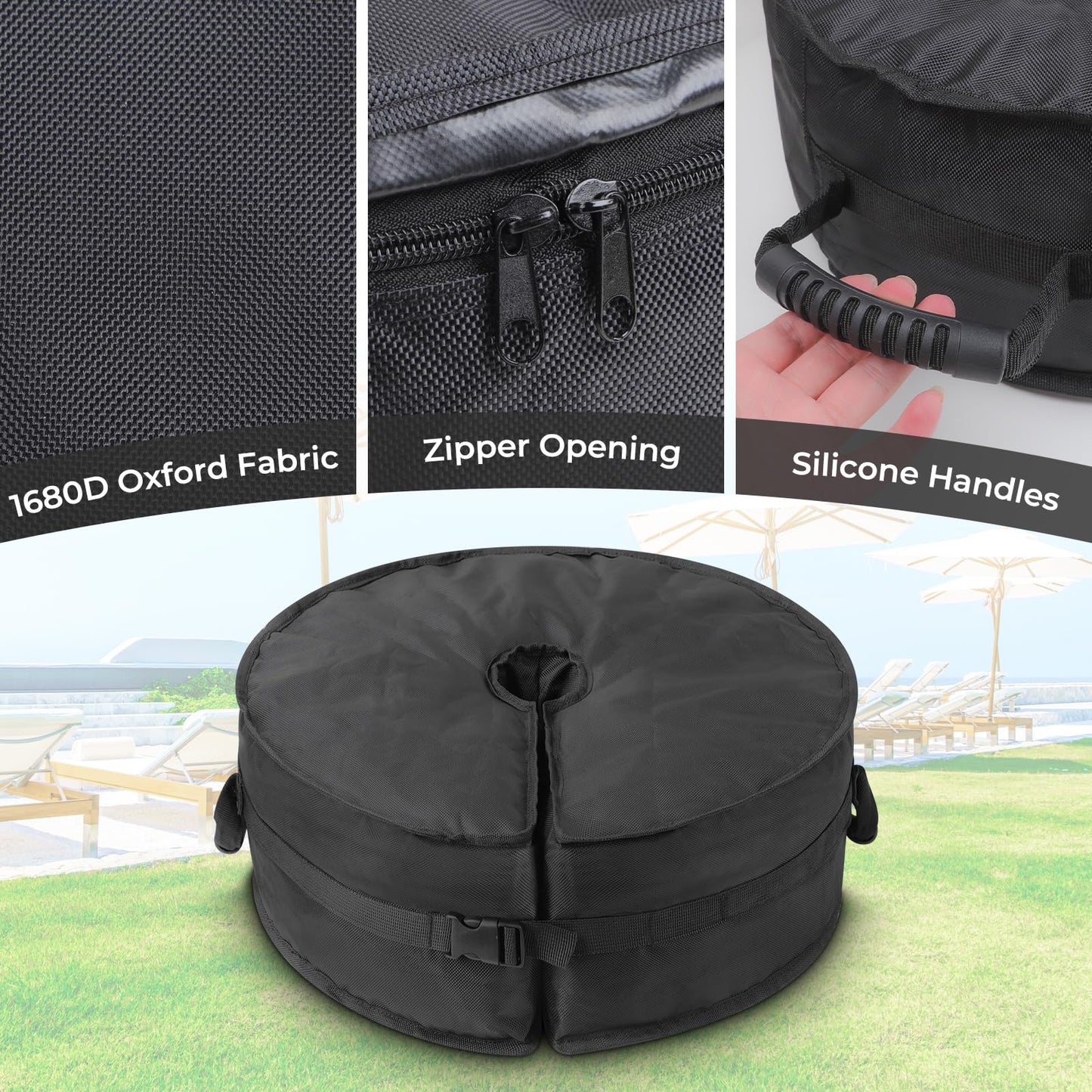 18" Round Umbrella Base Weight Sandbag, Fillable Sand Bags with Side-Slot Opening, Heavy-Duty Sandbags for Weight Fits Offset, Cantilever & Outdoor Patio Outdoor Garden Parasol Stand (Without Sand)