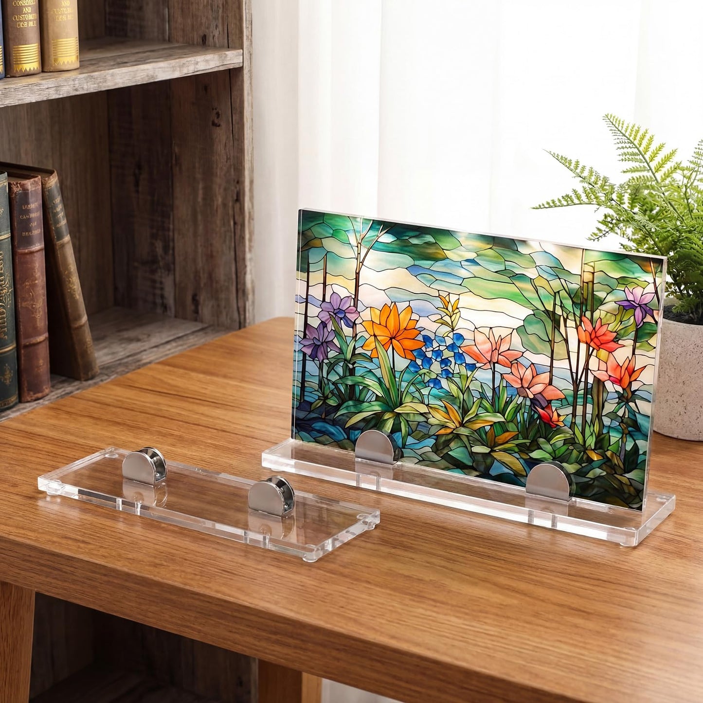 RattanView 4 Pcs Acrylic Adjustable Glass Display Stands Easel for Glass Art Creations, Stained, Ceramic Tiles, Plaques, Picture, Collectibles Ceramic Tiles Photo Office Trade Show Office, or Home