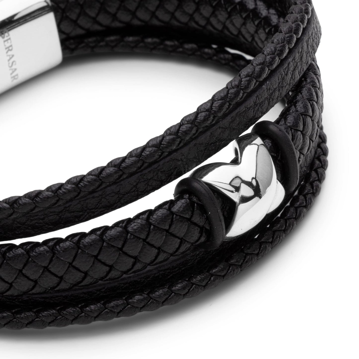 SERASAR Mens Leather Bracelet 17cm Silver Presents Men Gift Box Cowhide Braided Magnetic Clasp Multi Layer Wrap Rope Mans Male Bracelets Band Jewelry Magnet Accessories