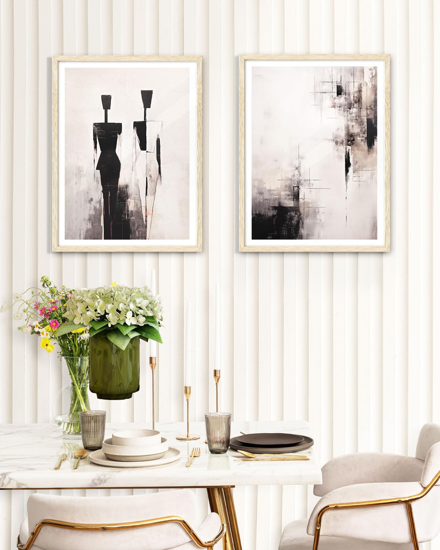 EcoHest Framed Wall Art Wabi-Sabi Japandi Style in Neutral Beige Tones, 12x16 in OAK Wood Minimalist Canvas Wall Art, Modern Simple Contemporary Bedroom Decor,Japandi Art Set of 1 for Living Room