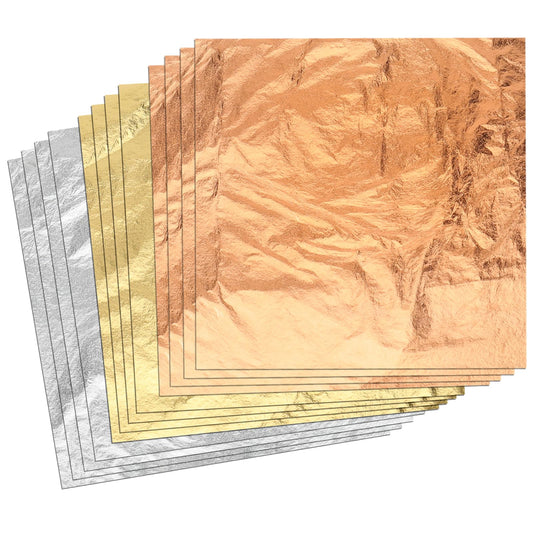 300pcs Imitation Gold Leaf Sheets for Art, Gilding Crafting, Painting, Furniture Decoration, Jewelry Making (5.5" x 5.5" Gold, Silver and Rose Gold )