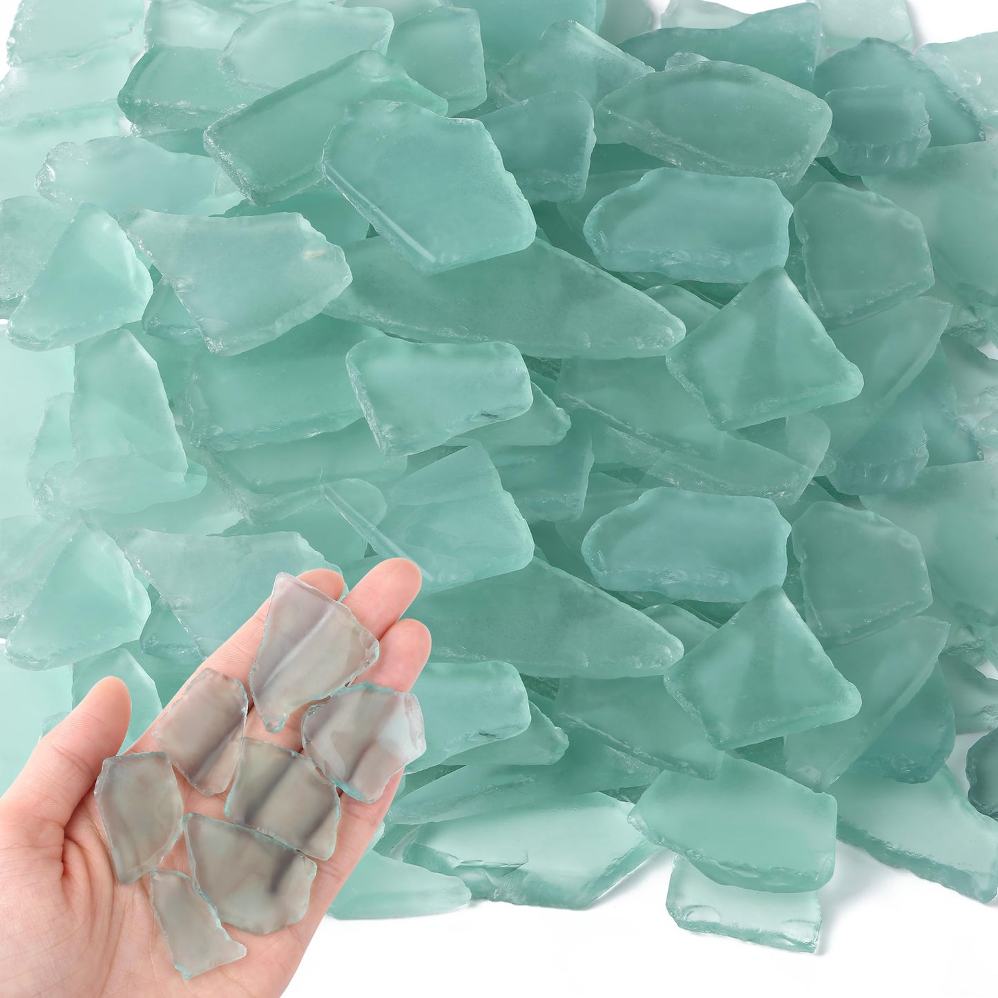 LAIDANLA 13oz Sea Glass for Crafts, 0.78–1.57in Teal Frosted Seaglass Decorative Glass Stones Vase Filler for DIY Resin Art Coastal Home Decor Aquarium Wedding Table Centerpieces