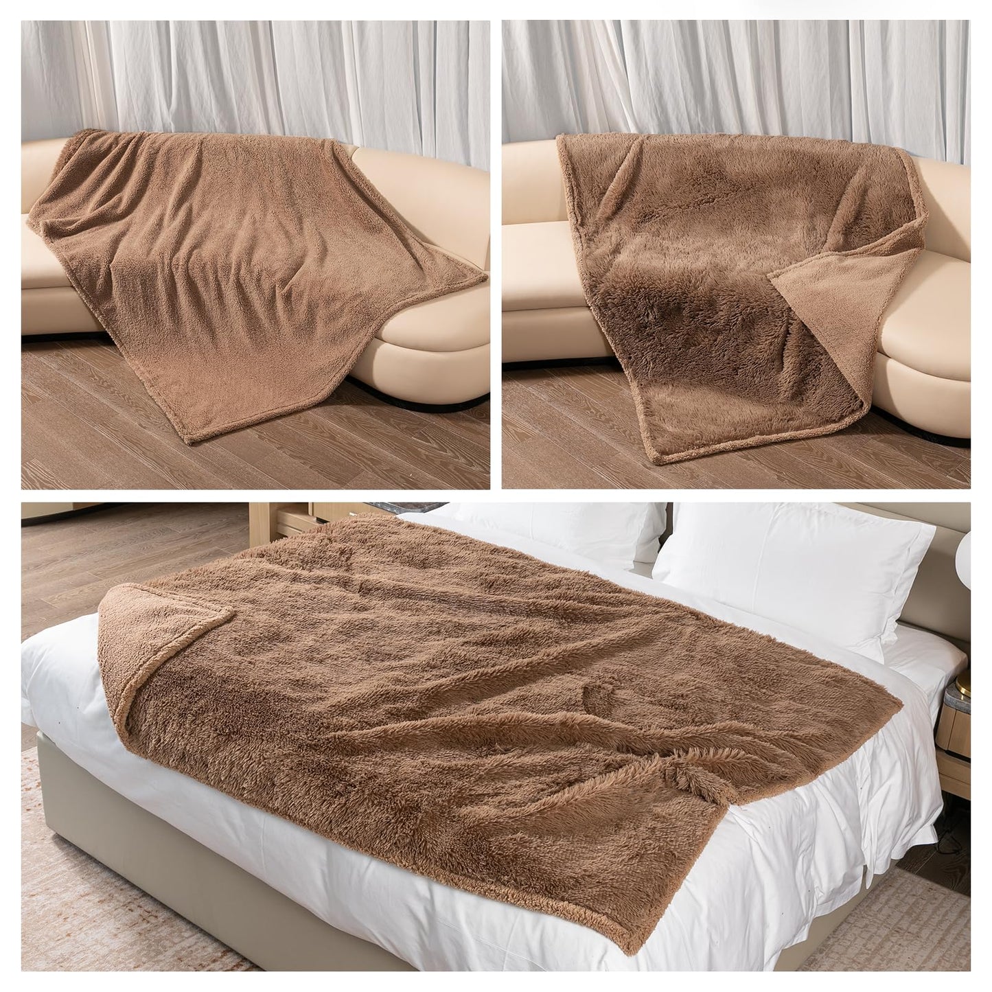 Cat Calming Dog Blanket for Couch Waterproof Fluffy Faux Fur Blankets for Dogs and Cats Soft Lightweight Couches and Bed Cover Washable(Brown,M-57x40in)