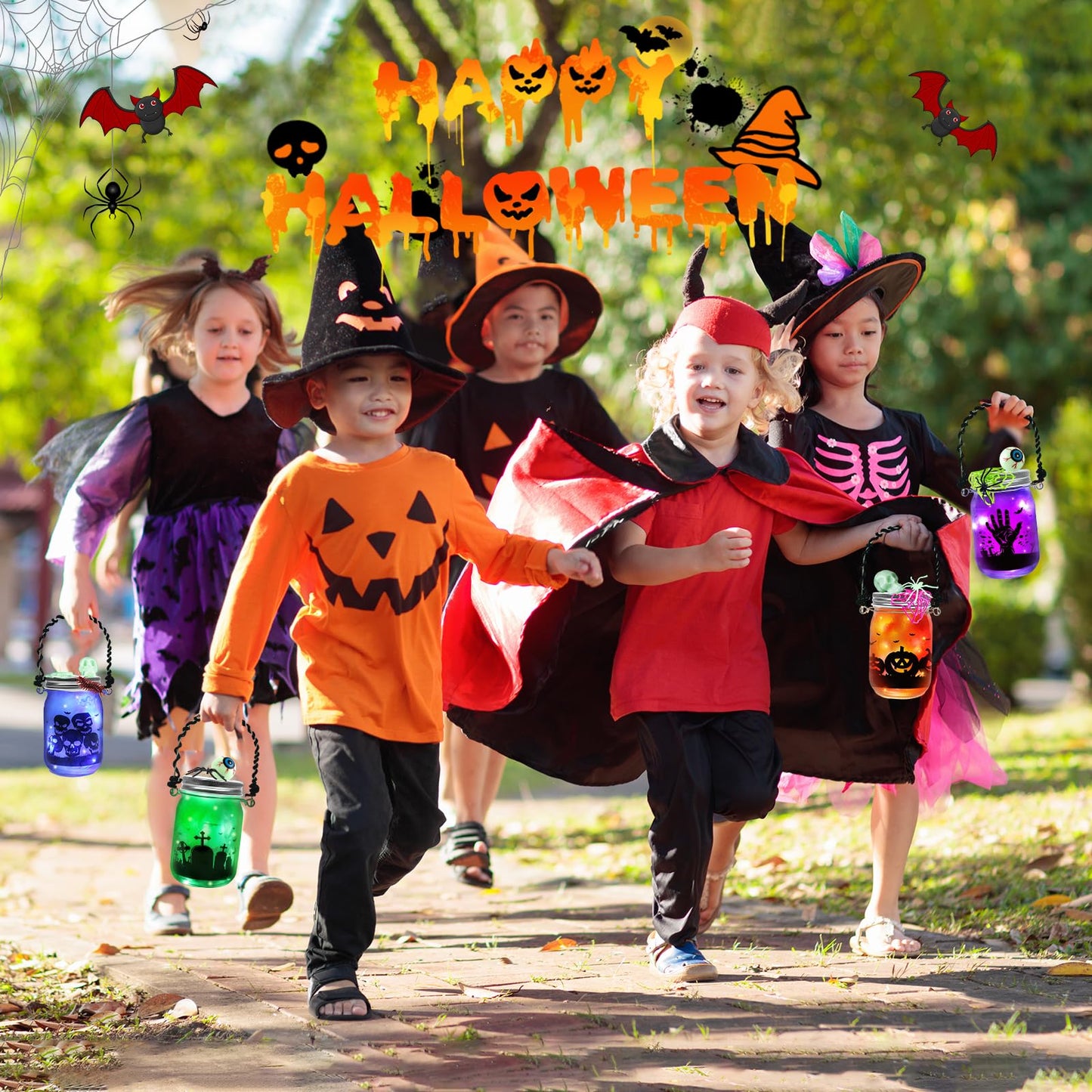 Letapapa Halloween Crafts for Kids, 8 PCS Mason Jar with Accessories for DIY Craft & Art Party Favor Supplies, Halloween Decoration Trick or Treating, Classroom Art Activities