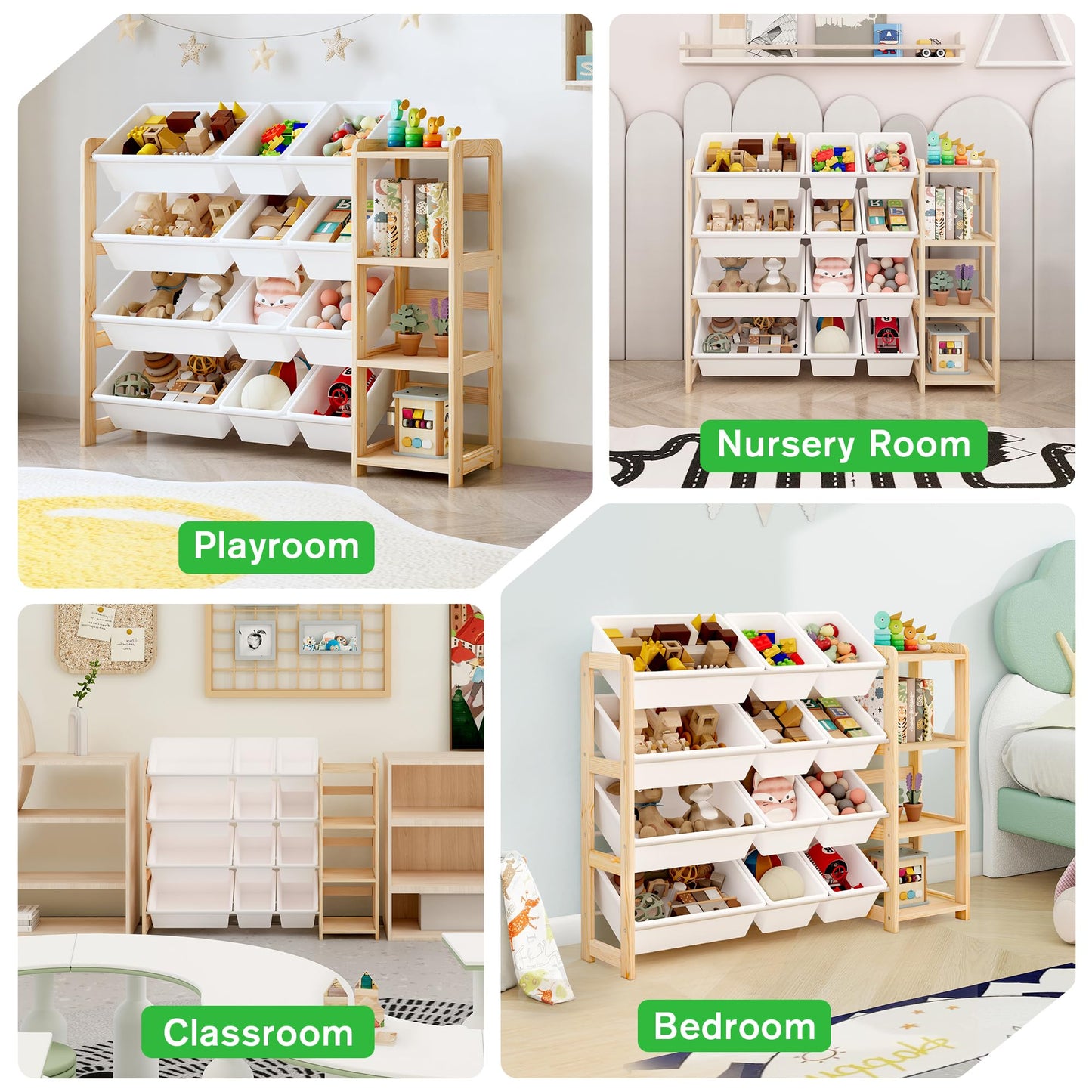 MallBest Kids Toy Storage Organizer with Bookshelf – Wooden Toy Bin Organizer with 12 Storage Bins & 3-Tier Shelf, Toy Shelf for Toddlers, Nursery, Playroom, Bedroom(Natural)