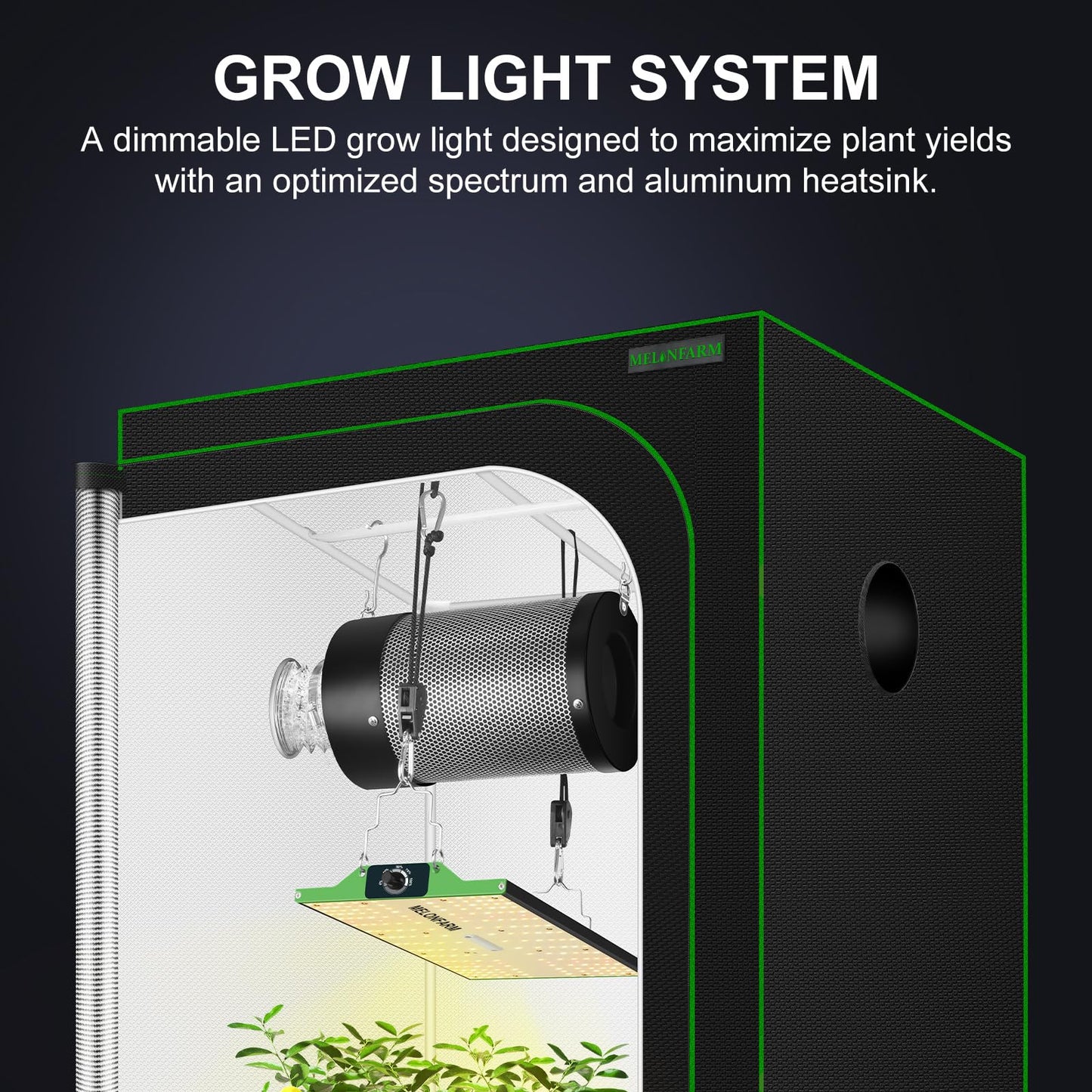 MELONFARM Grow Tent Complete Setup, 100W Full Spectrum LED Grow Light & 32"x32"x63"Grow Tent Bundle, 4" Efficient Airflow Ventilation System with Soundproof Duct Connector