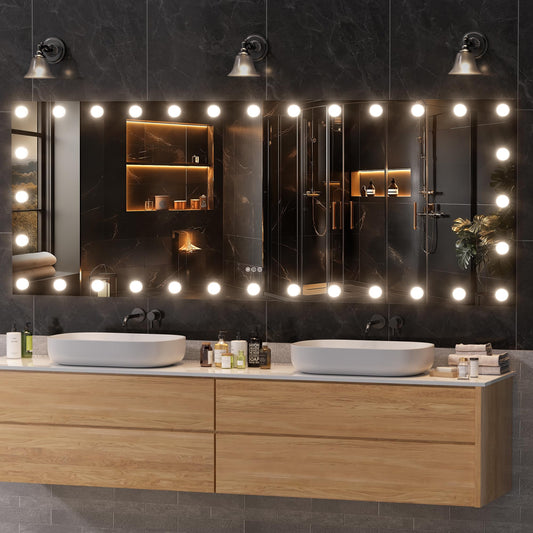Hasipu 84" x31” Hollywood LED Bathroom Mirror - Anti-Fog, Smart Touch Control, 32 Dimmable Bulbs, 3 Color Modes, Memory Function, ETL Listed