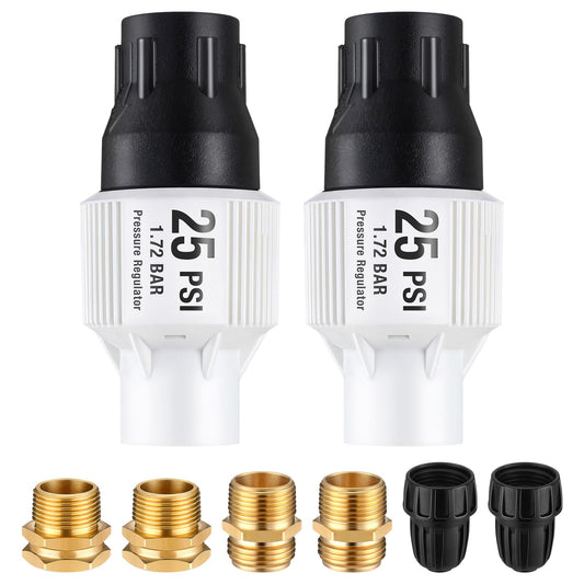 Aurelema 2 Pack 25 PSI Drip Irrigation Pressure Regulator Kit With Water Backflow Preventer for 3/4'' Garden/Faucet Hose Thread and 1/2'' Tubing Adapter, Complete System