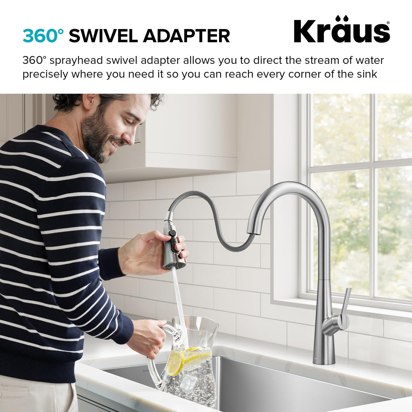 KRAUS Odelia 4-Function Single Handle Pull Down Kitchen Faucet in Spot-Free Stainless Steel with CleanSweep Blade Spray, KPF-3220SFS