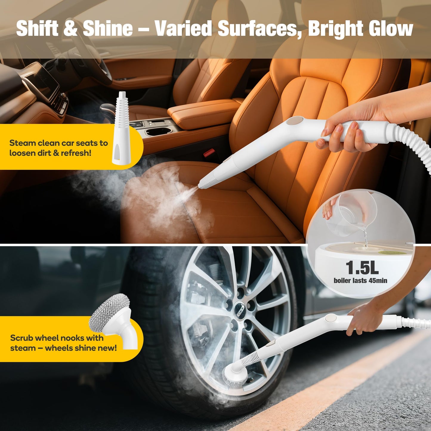 Newbealer Handheld Steamer for Cleaning, Stainless Steel Boiler, 12-Piece Accessory Kit, Max 5 Bar Pressure, Multi-Purpose Steam Cleaner for Floors, Cars, Furniture, Upholstery, and More