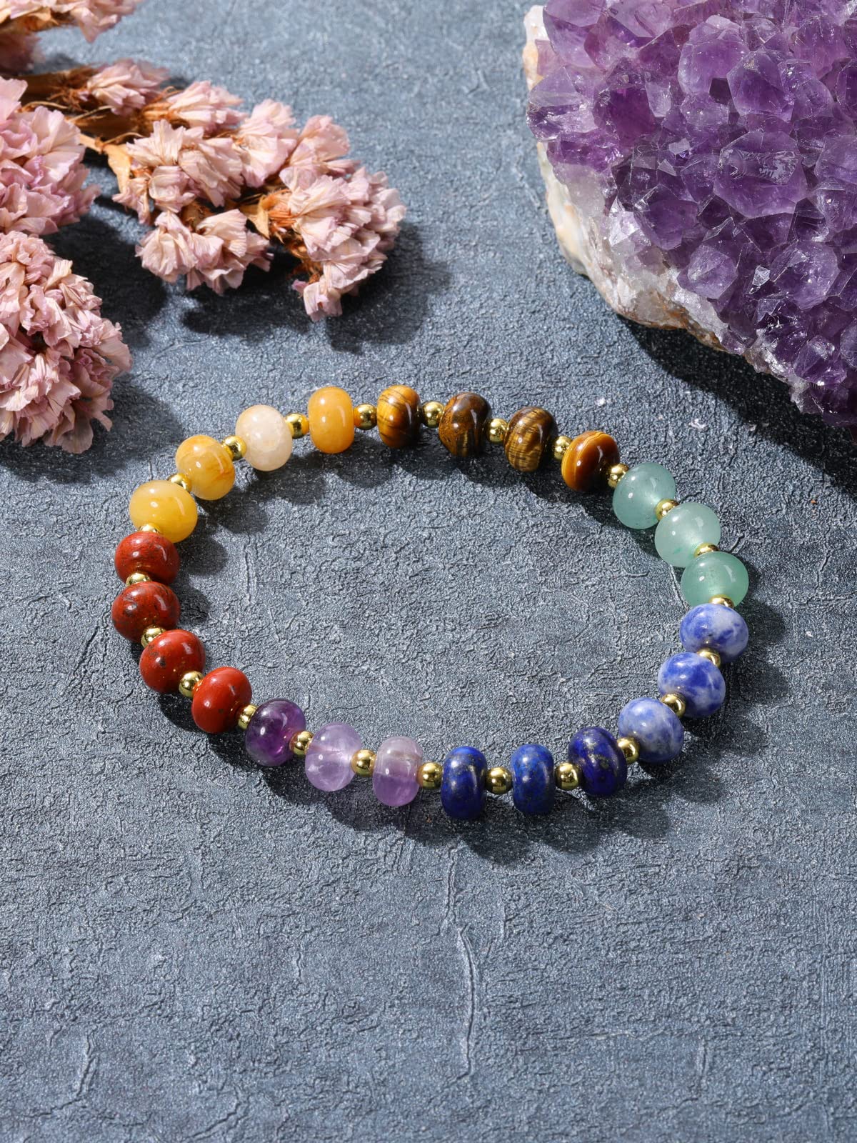 MANIFO 7 Chakra Crystals Bracelet Reiki Healing Crystal Gemstone Stretch Bracelets for Women Yoga Meditation