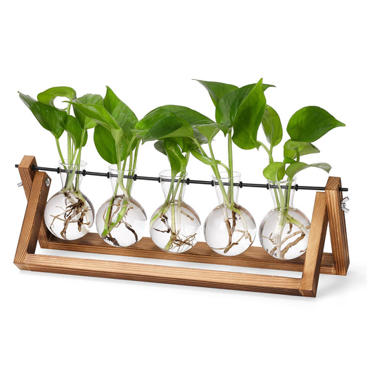 YIBOT Propagation Stations,Plant Terrarium with Wooden Stand,Plant Lover Gifts for Women for Hydroponics Plants Home Garden Wedding Decor(5 Bulb Vase)