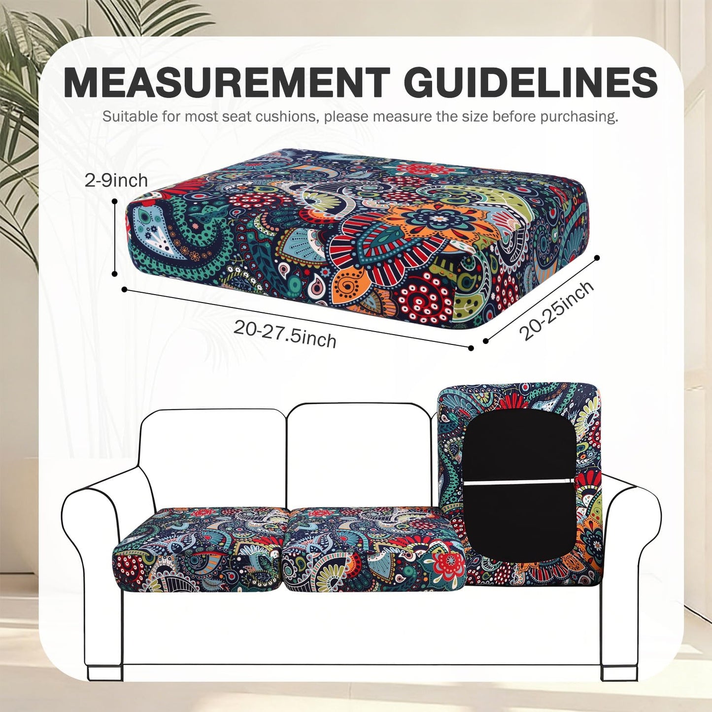 hyha 12Pcs Patio Cushion Covers, Stretch Outdoor Couch Cushion Covers Replacement, Washable Outdoor Chair/Sofa Slipcovers for Patio Furniture Cushions Protector with Elastic Bottom(Paisley,Cover Only)