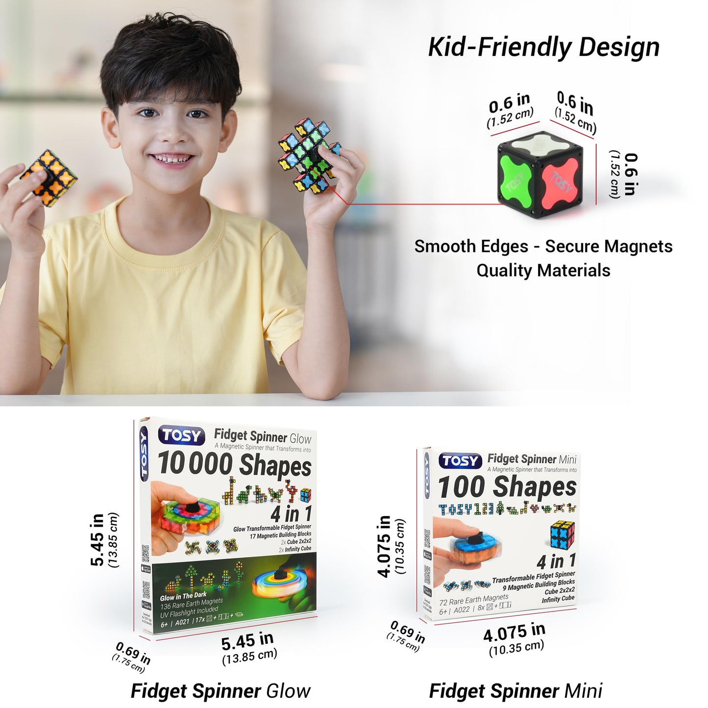 TOSY Magnet Fidget Spinner Mini - 8 Blocks, 3in1 Toy: Transformable Fidget Spinner, Infinity Cube, 2x2 Puzzle Cube, Easter Basket Stuffers Gift for Kids/Adult, STEM Sensory Stress Relief Toy, 2-Pack