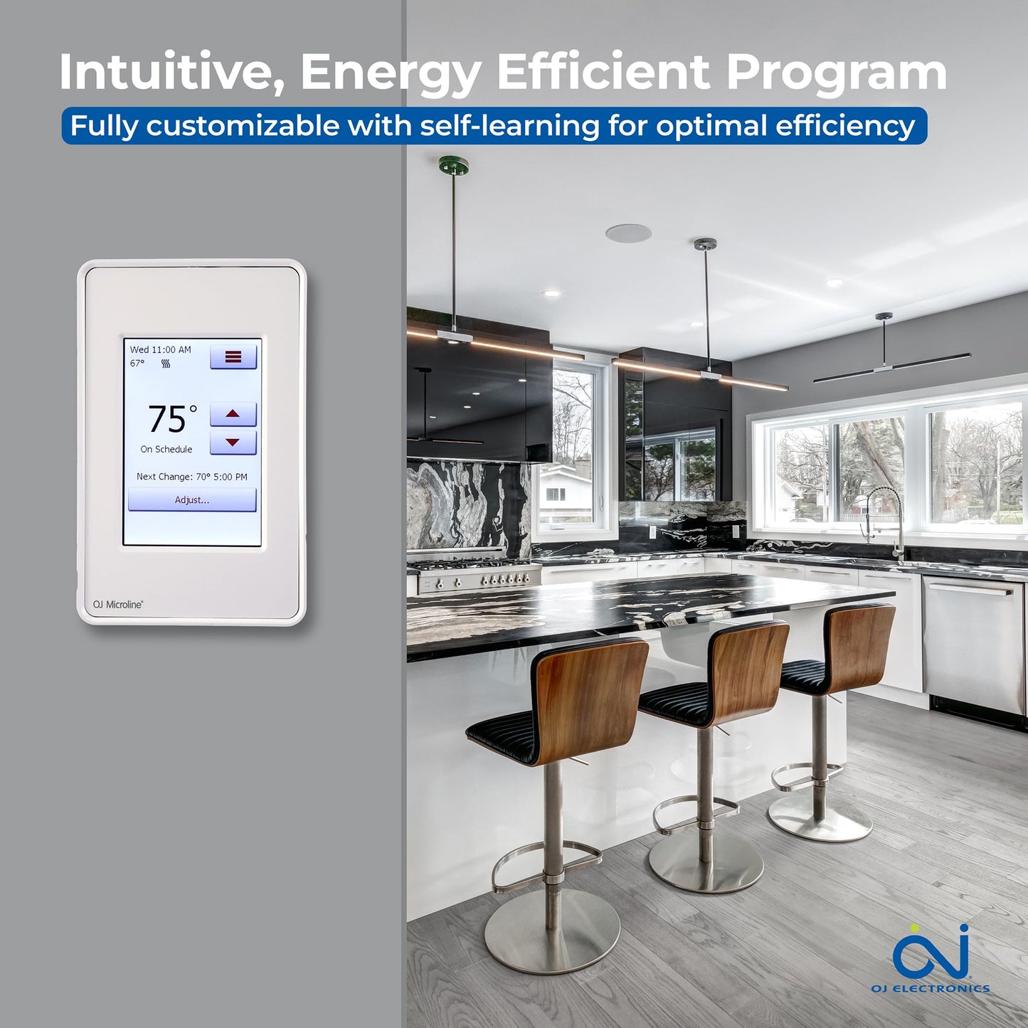 OJ Microline UDG4 Touchscreen Programmable Heated Floor Thermostat w/Class A GFCI - 120/240v Radiant Heat Thermostat - Dual Sensing - Includes Floor Sensor - 3-Year Warranty & USA Product Support