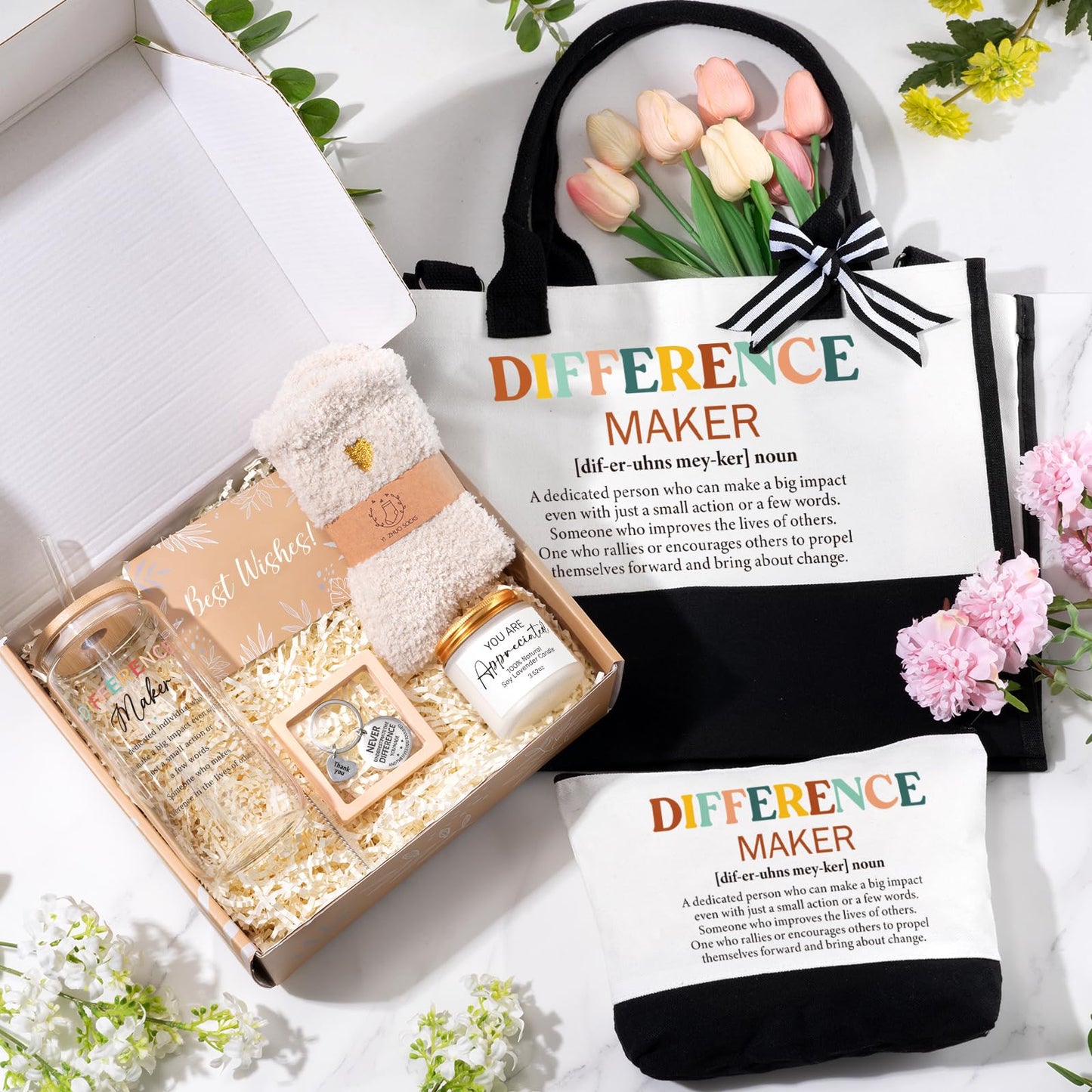 iAOVUEBY Thank You Gifts for Women, Employee Appreciation Gifts for Coworkers Employees Teachers Nurses, Farewell Retirement Thank You Gift Box, Canvas Tote Bag Tumbler Appreciation Gift Baskets