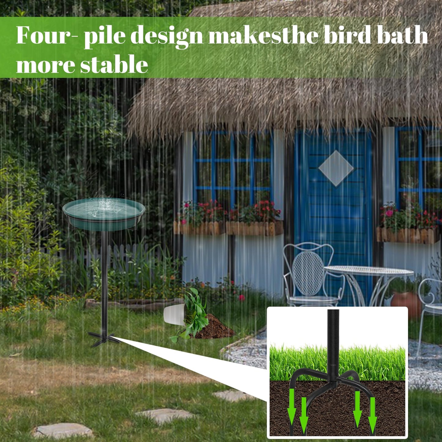 YALINKA 35.5In Freestanding Birdbaths Bowl Outdoor, Standing Garden Bird Bath Bird Feeder Bowl with Metal Stake, Detachable Decoration Spa Birdfeeder for Garden Patio Yard Lawn, 4 Spiky Feet (D)