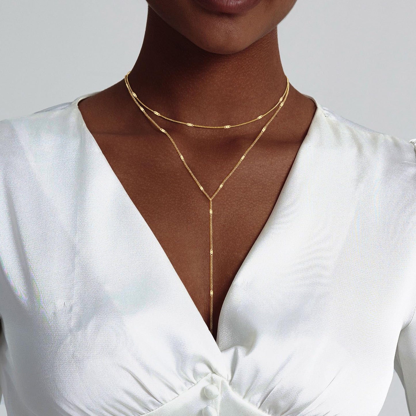 Airmb Gold Necklaces for Women Dainty Long Trendy Y Necklace 14k Gold Plated Long Necklaces for Women Trendy Layered Dot Chain Necklaces Simple Y Necklace Delicate Jewelry for Woman