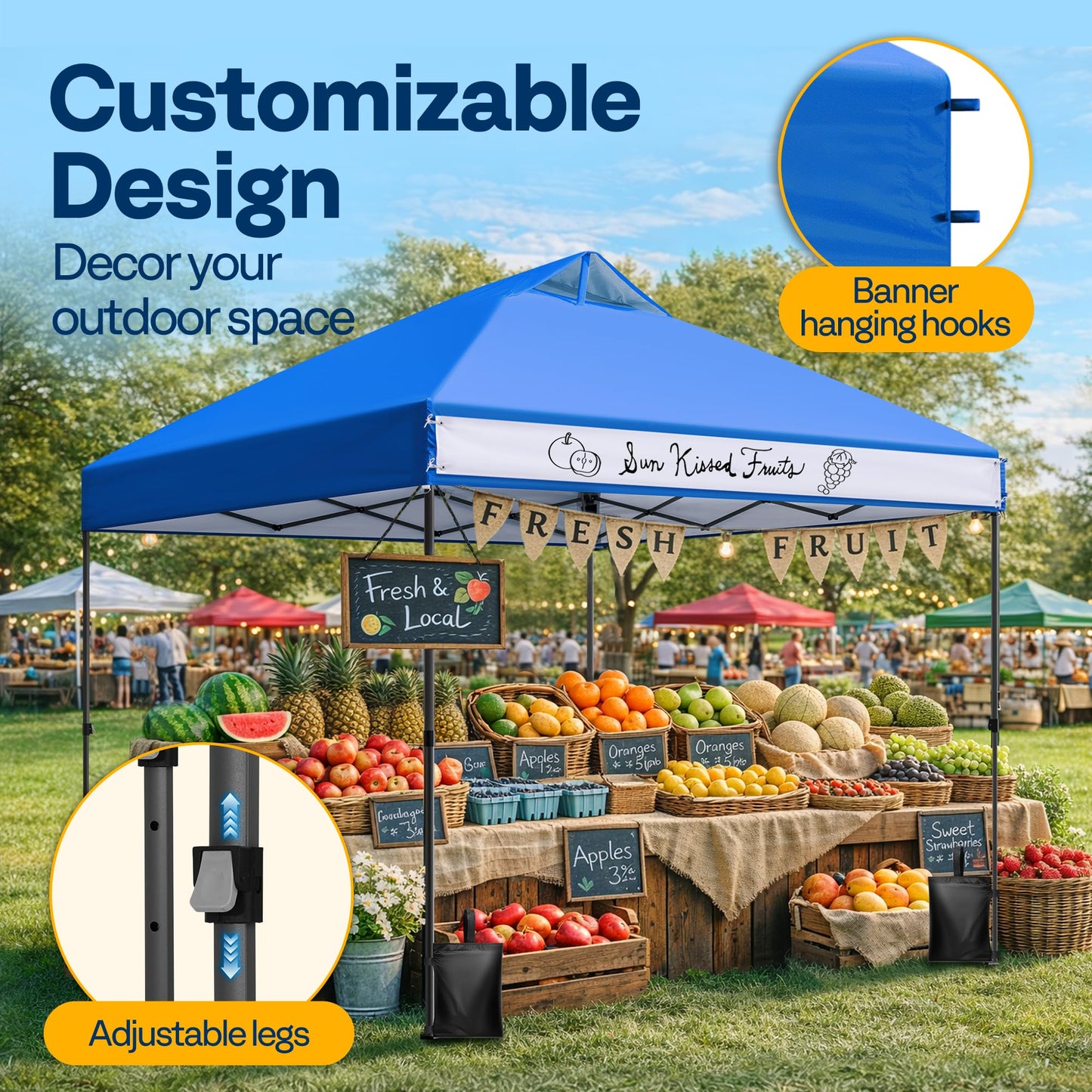 VIVOHOME 10x10ft Pop Up Canopy Tent One Push Setup Outdoor Portable Shelter Tent Heavy Duty with Wheel Carry Bag and 4 Sandbags, Blue