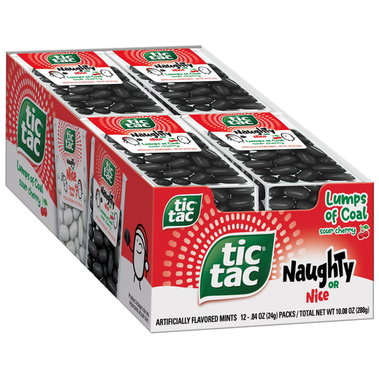 Tic Tac Naughty or Nice Lumps Of Coal Sour Cherry Mints, Hard Mints, Stocking Stuffer, 12 pack, 0.84 oz