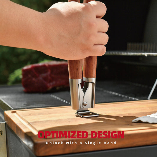 GRILAZ Heavy-Duty Rose Wooden BBQ Grilling Tools Set. Extra Thick Stainless Steel Multi-Function Spatula, Fork & Tongs | Essential Accessories for Barbecue & Grill. Ideal Gift for Father…