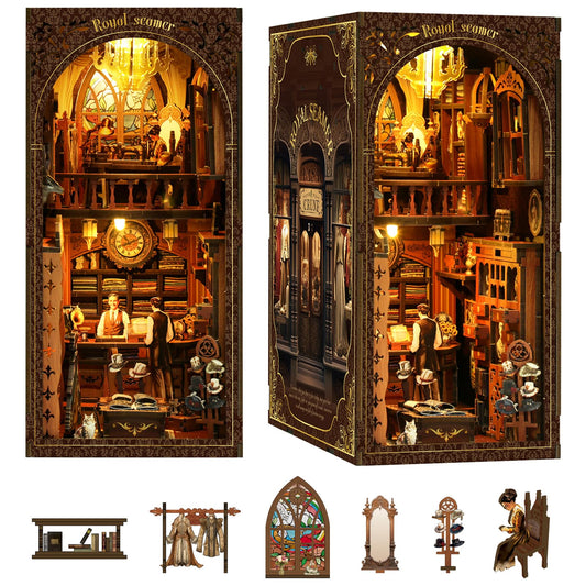 3DVASE Book Nooks for Adults, DIY Miniature Dollhouse Book Nook Kit, Model Kits Craft Kits for Adults, 3D Wooden Puzzle Book Nook Craft Bookshelf Decor, Adult Craft Kits Gift with Led Light