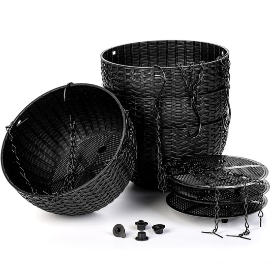Foraineam 4 Pack Black Hanging Planters, 8.2 inch Hanging Flower Basket Planter Pots, Garden Plant Pot Container, Balcony Patio Hanging Basket Planters with Drainage Hole for Indoor and Outdoor Use