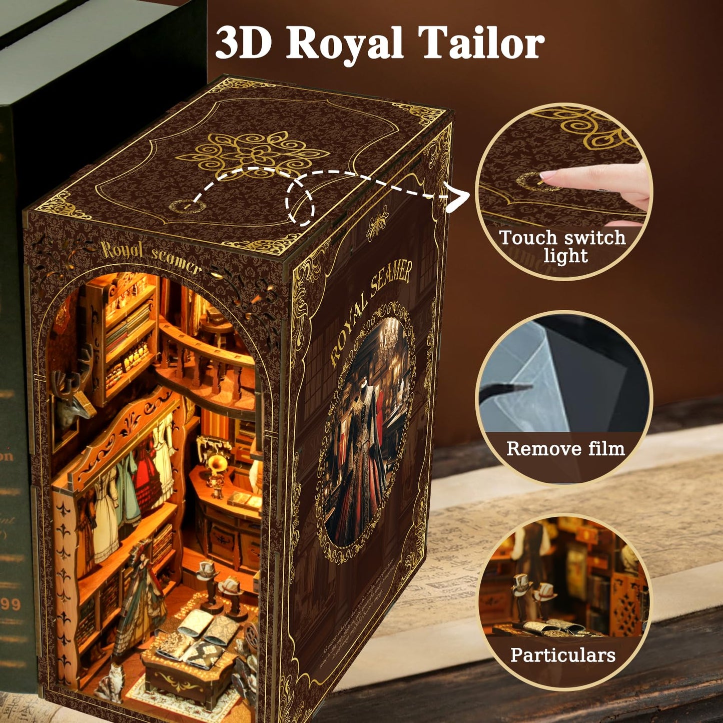 3DVASE Book Nooks for Adults, DIY Miniature Dollhouse Book Nook Kit, Model Kits Craft Kits for Adults, 3D Wooden Puzzle Book Nook Craft Bookshelf Decor, Adult Craft Kits Gift with Led Light