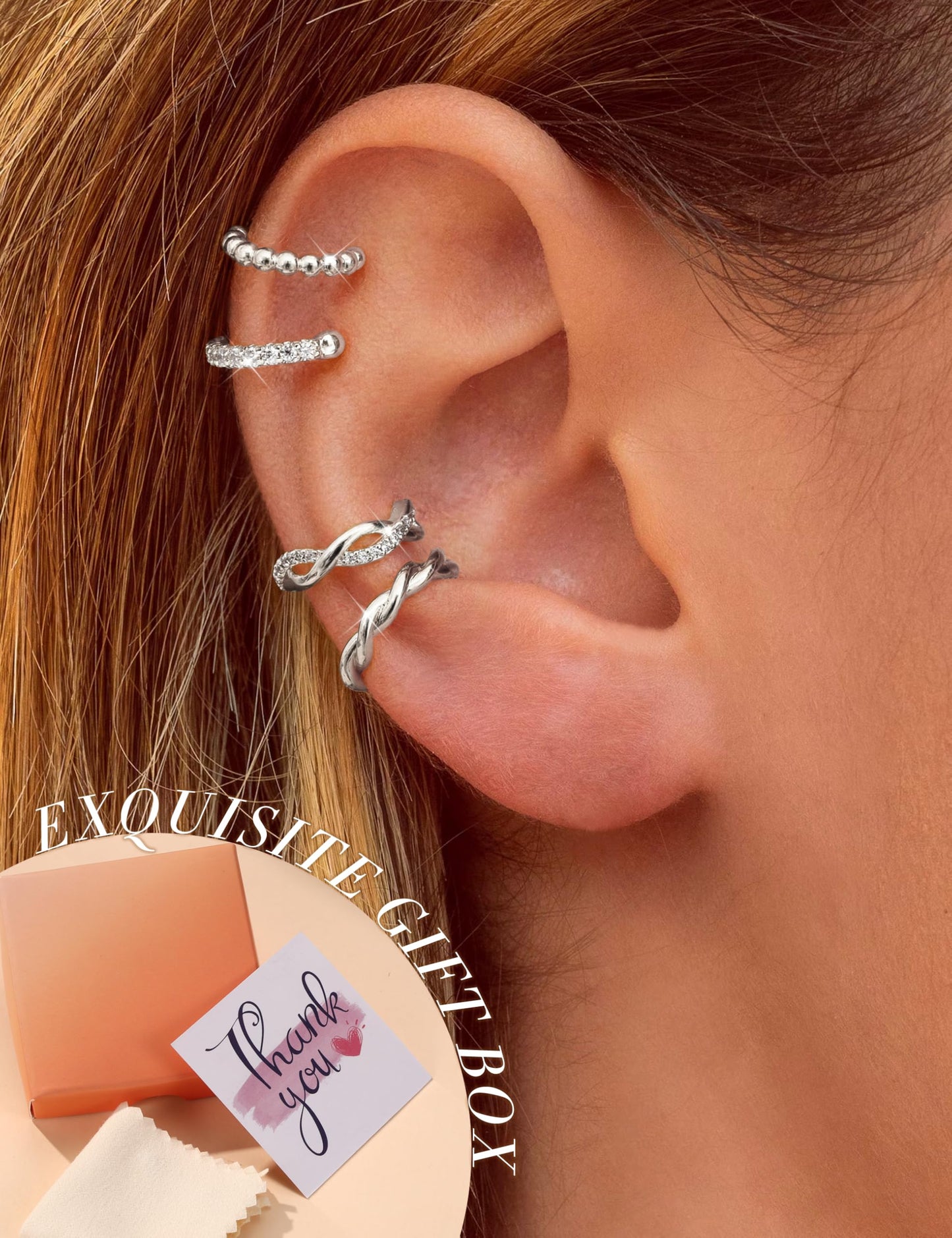 9PCS Ear Cuff Earrings for Women Non Piercing Silver Plated - Hypoallergenic Adjustable Ear Cuffs Trendy Non Tarnish Clip on Cartilage Fake Earring Stacks Wrap Jewelry