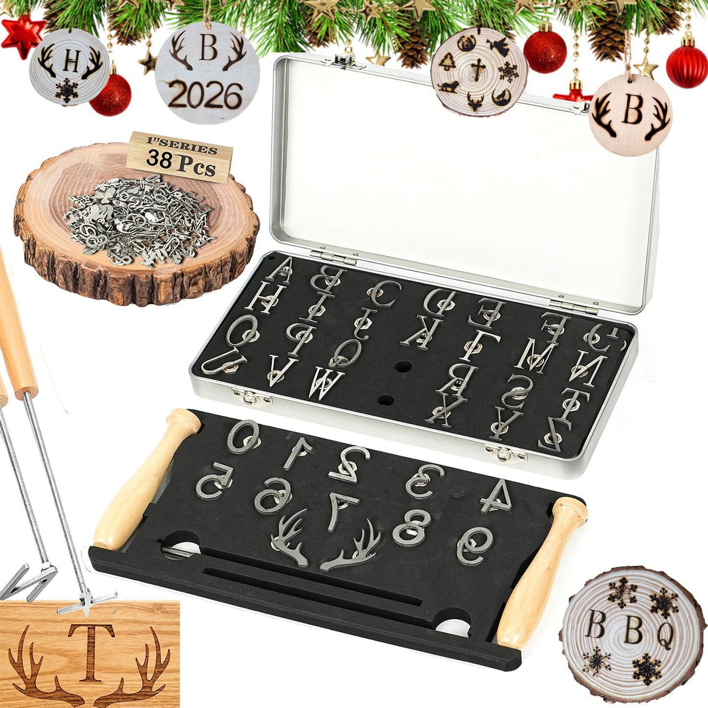 1 Inch Branding Iron Kit – Wood Burning & Leather Crafting Stamps Set with Animal, Western Symbols, Letters & Numbers for Woodworking Leather Branding BBQ Food Marking (Number/Alphabet/Antlers Set)