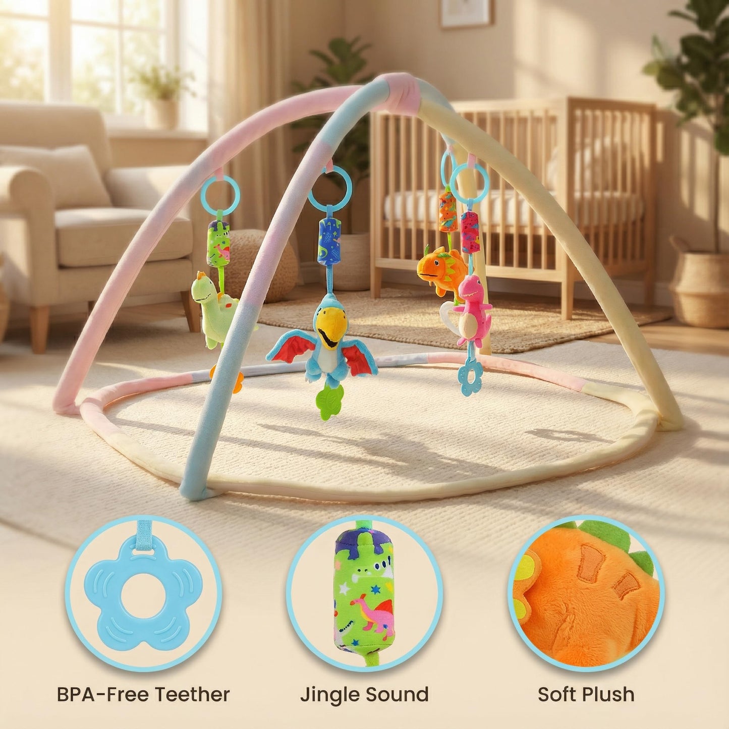 gebra Baby Toys for 0 3 6 9 12 Months, Soft Rattle Wind Chime Car Seat Crib Stroller Toys, Dinosaur Baby Hanging Toys Birthday for Baby Boys and Girls