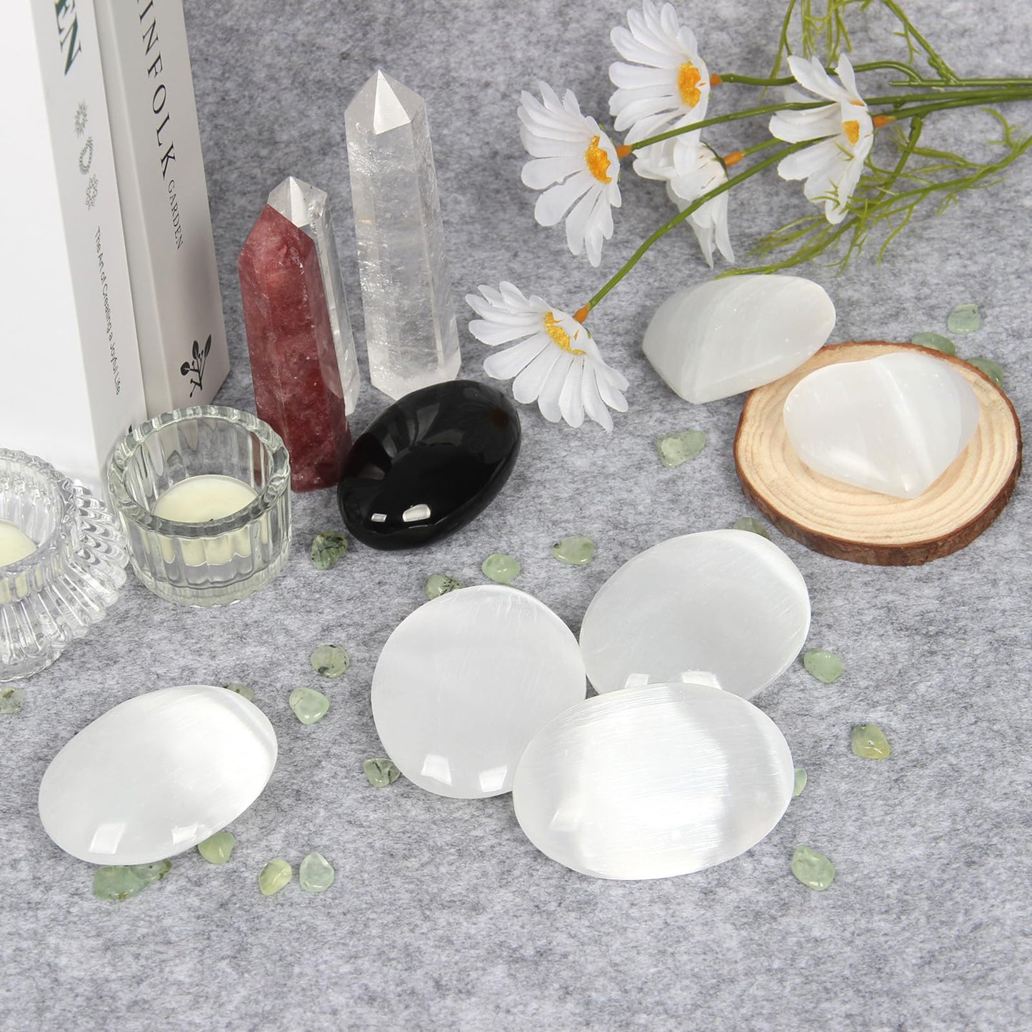 Orientrea Selenite Palm Stone-1 Pc 50-70 Grams Selenite Pocket Energy Stone, Smooth Healing Crystal Worry Stone