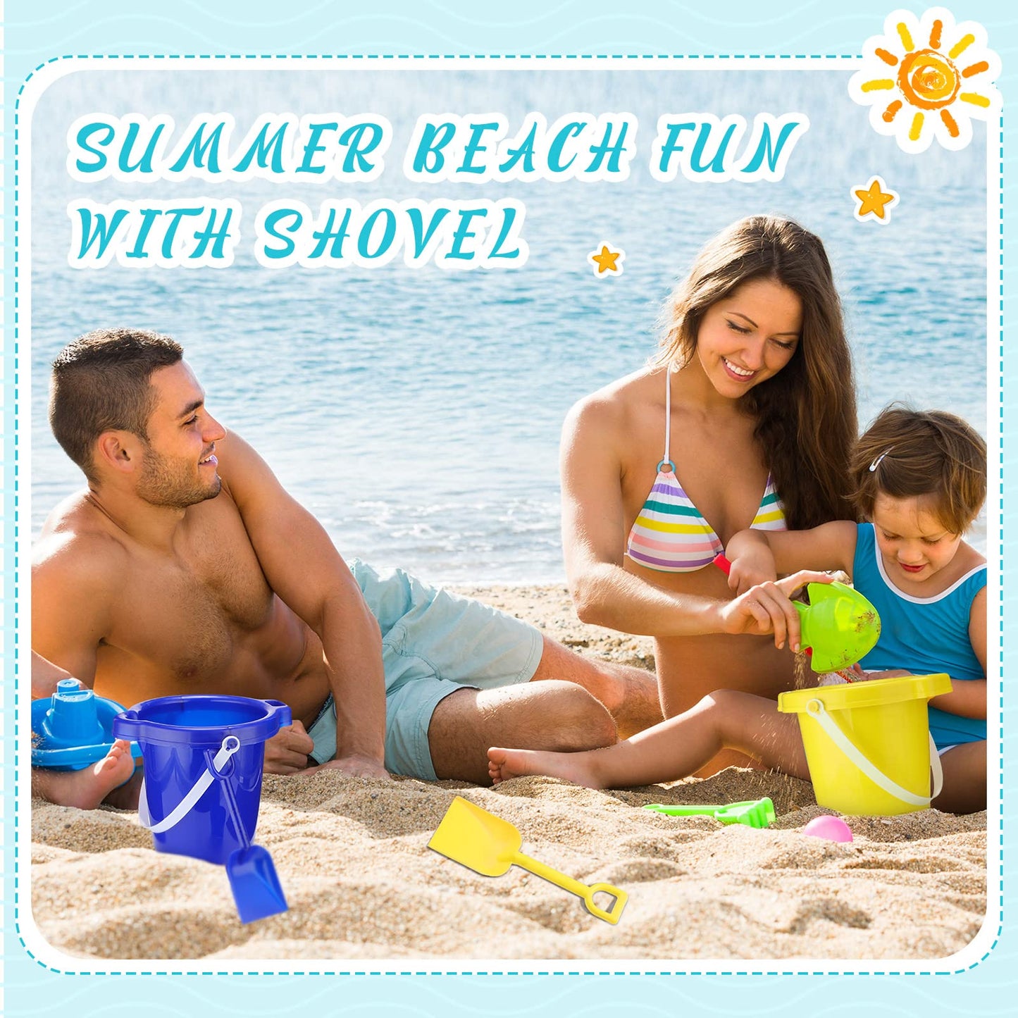 Didaey 7.5 Inch Beach Buckets and Shovels Plastic Sand Pails Castle Building Sand Shovel for Boys and Girls Summer Beach Toys Party Favors(24 Set)