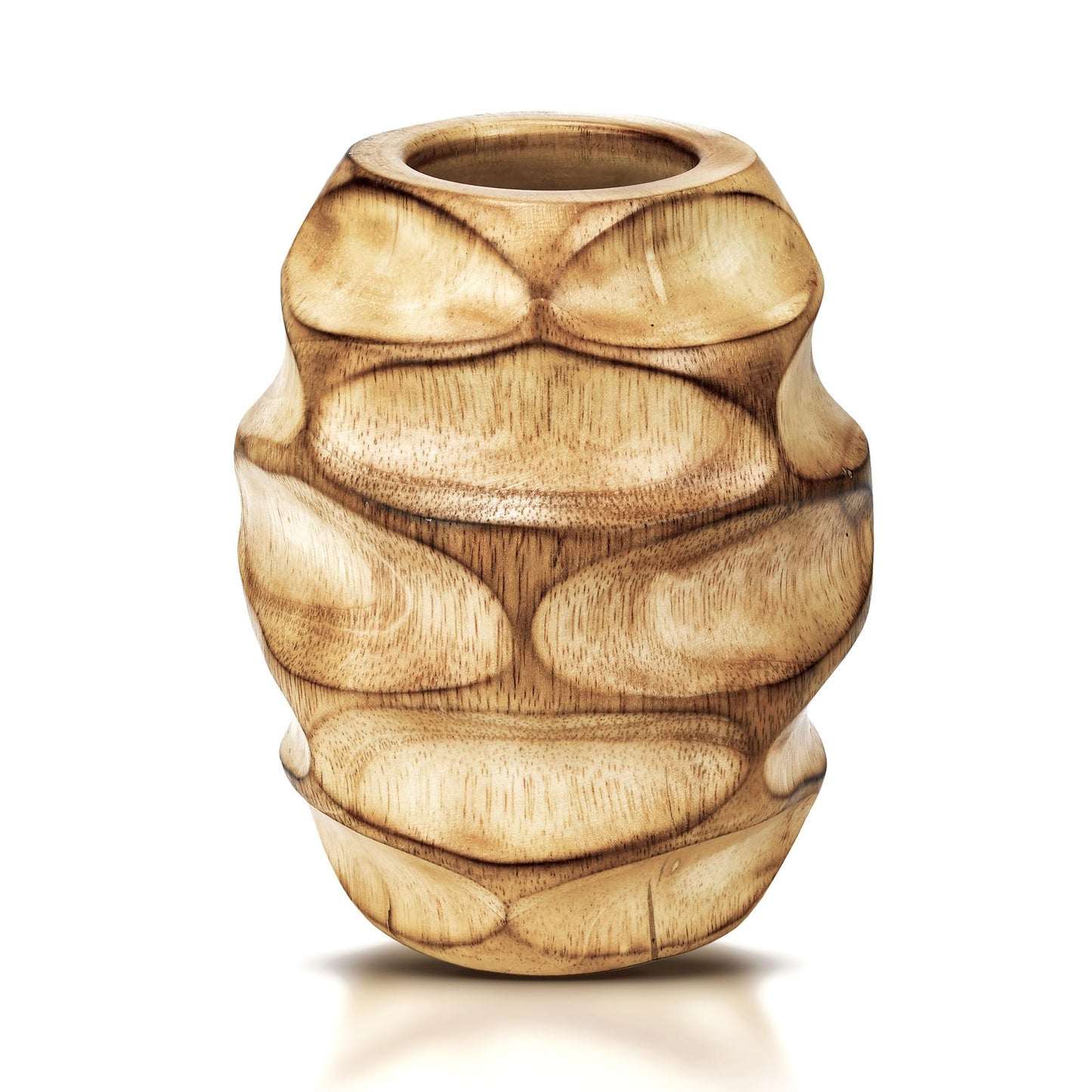 AeraVida 6.25 inch Mango Tree Hand-Carved Brown Wood Flower Vase Modern Oval Abstract Home Decor Accent Holder for Entry Table Contemporary Artistic Wooden Display | Wooden Vase | Brown Vase
