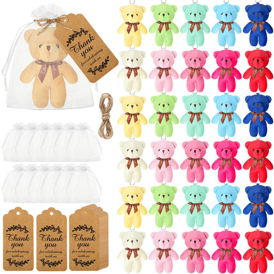 Fumete 40 Sets Baby Shower Bears Toy 4.7 Inch Tiny Bears Bulk Stuffed Animals Bear Tiny Keychain Hanging Ornaments with Thank You Tag Bag for Wedding Baby Shower Party Favors(Novelty Colors)