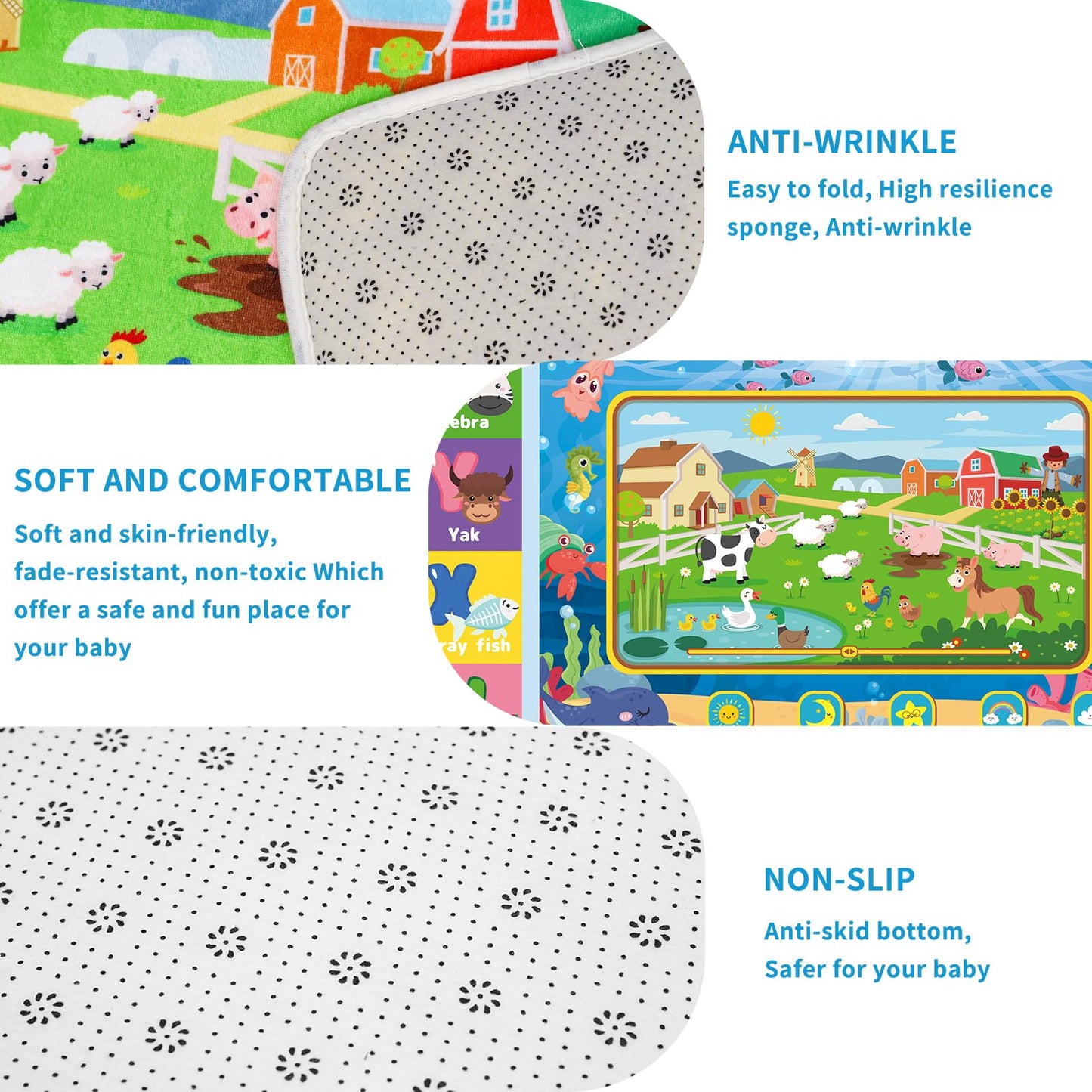 AKASISRUG Baby Play Mat for Floor, Kids Rug Playmat Baby Crawling Mats Educational Tummy Time Mat Soft ABC Play Mats for Toddlers Infants Kids Rug for Playroom Classroom(110.2X78.7 INCH, Style1)