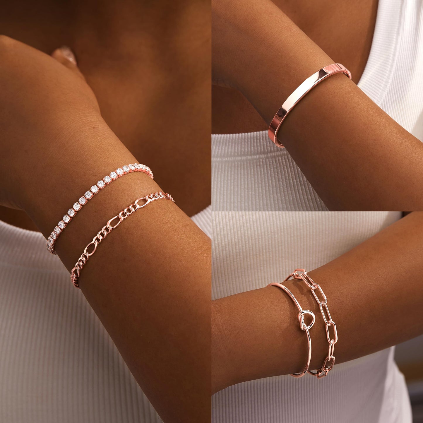 Gokeey Rose Gold Bracelets for Women Bangle Cuff Bracelet Set for Women No Tarnishi Bracelets Jewelry Gifts for Women