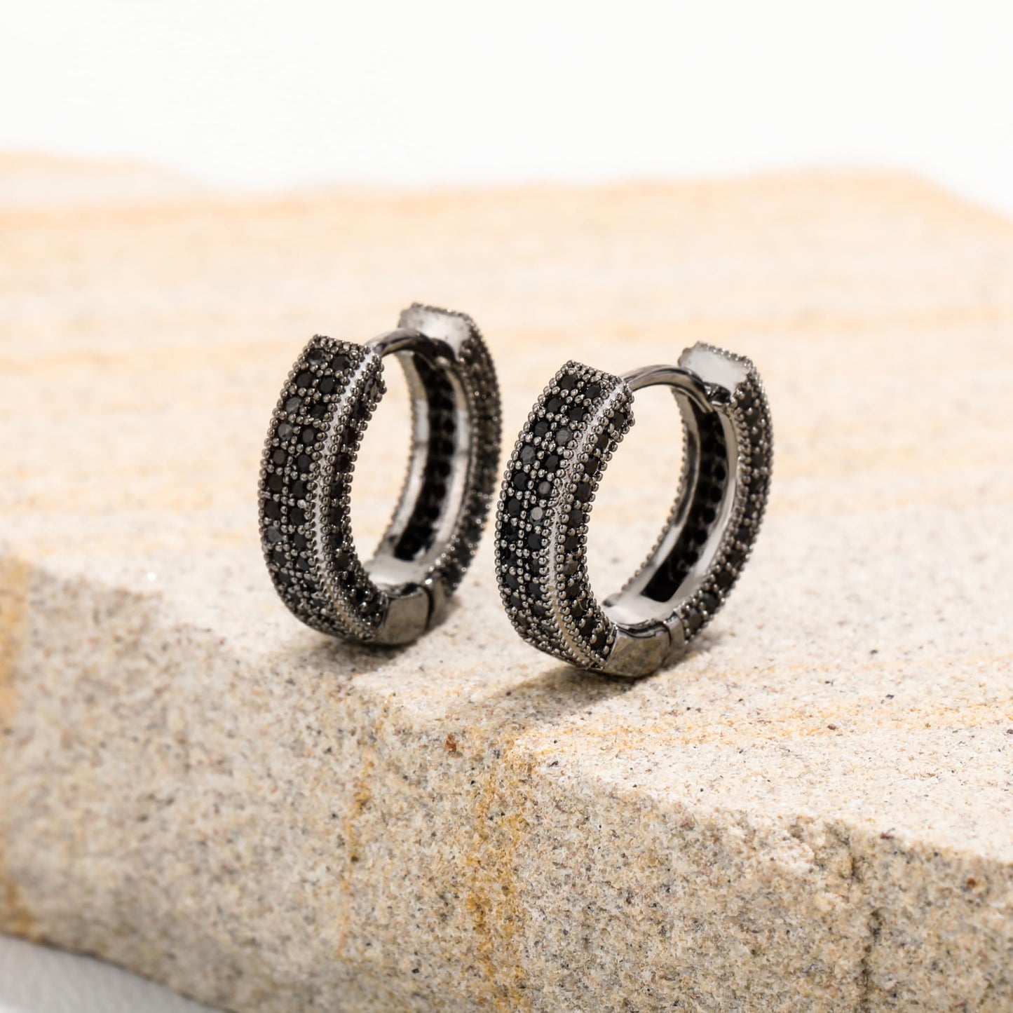 TOPGRILLZ Iced Out Hoop Earrings Cubic Zirconia Huggie Cartilage Cuff Hypoallergenic 14K Gold Plated Luxury Fashion Round Circle Earrings For Men Women-05Black
