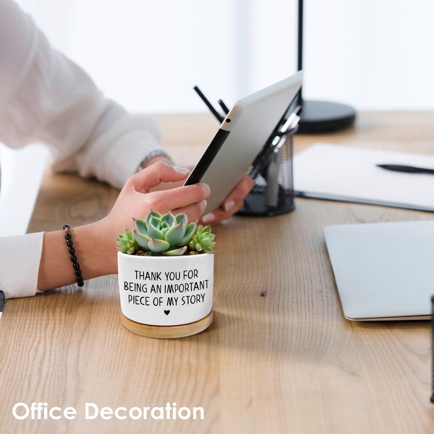 ROXMART Thank You Gifts Plant Pots, Appreciation Gifts for Women Succulent Planters, Thank You for Being Piece of My Story Ceramic Plant Flower Pots for Home Office Desk Table Shelf(No Plants)