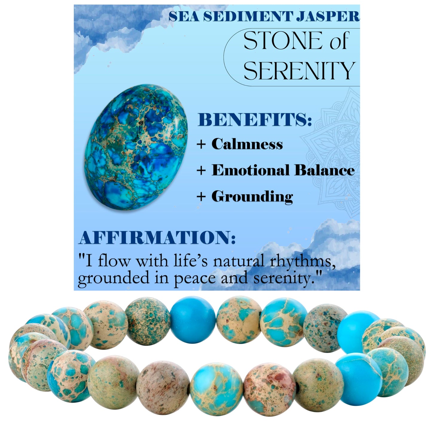Sea Sediment Jasper - Serenity - 8mm Beaded Bracelets for Women Handmade Semi Precious Natural Stone Stretch Elastic Jewelry Yoga Protection Gifts