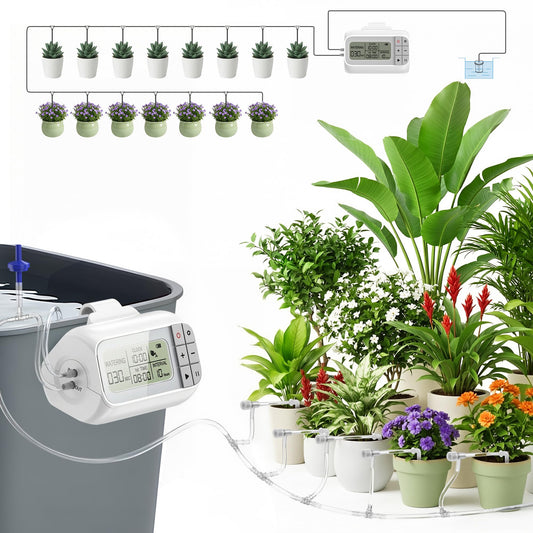 Noctila Automatic Drip Irrigation Kit, USB Rechargeable Auto Plant Watering System with Programmable Timer, Anti-Siphon Valve, DIY Irrigation System for up to 15 Outdoor/Indoor Potted Plants