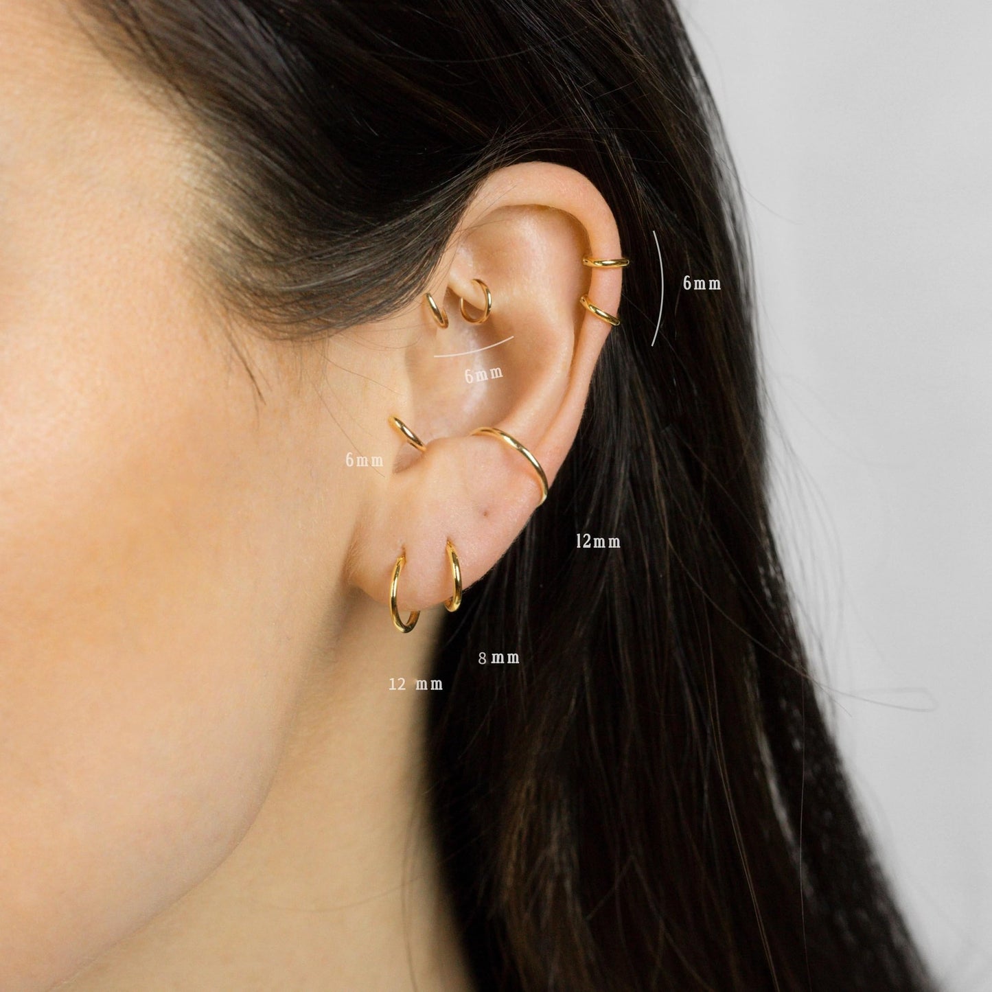 Gokeey 14K Gold Plated Small Gold Huggie Hoop Earrings for Women, Hypoallergenic Lightweight Minimalist Hoops Earrings Sets for Cartilage Earrings Piercings Stack Set Jewelry 6mm 8mm 10mm 12mm 14mm