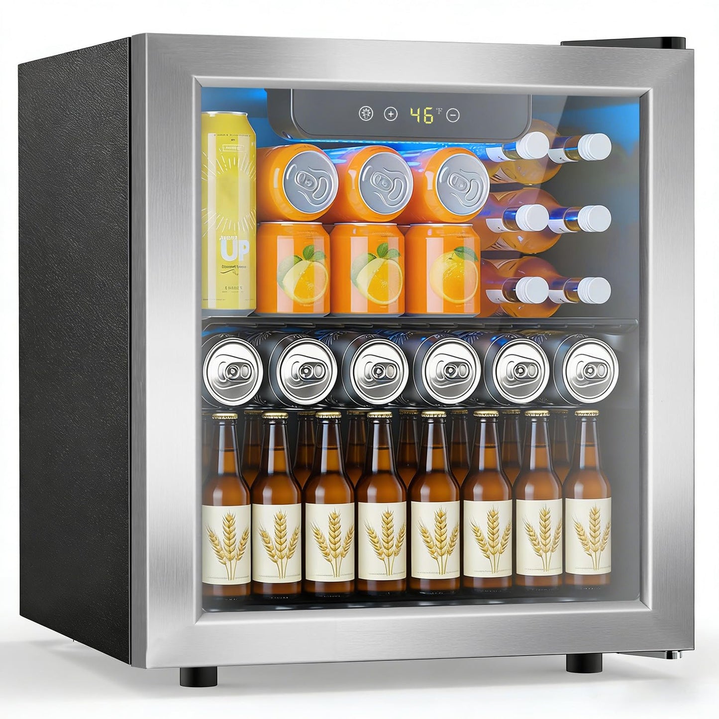 Electactic 48 Can Beverage Refrigerator,12 Bottle Wine Cooler with Seamless Stainless Steel & Glass Door, Digital Temperature Display, Countertop Mini Fridge for Soda, Wine or Beer, Silver