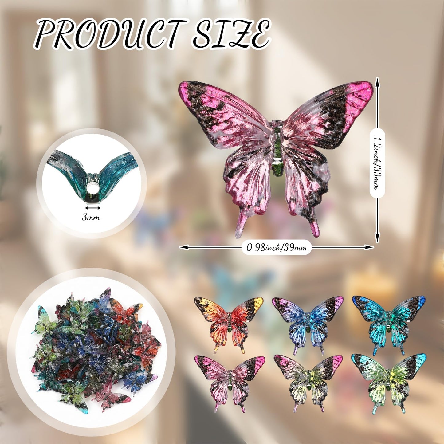 Tondiamo 60 pcs Acrylic Butterfly Beads for Pens Bulk Cute Colorful Transparent Fancy Acrylic Bead for Beaded Pen Necklace Bracelet Charms Keychain Making Jewelry Making DIY Gifts