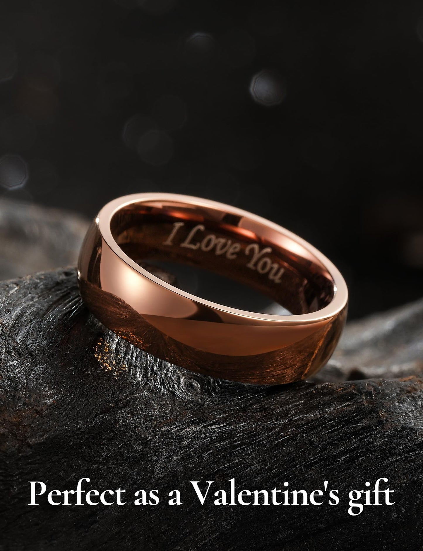 King Will 316L Stainless Steel Wedding Band for Men Women-6mm Width Brown Plated Wedding Ring Domed Style High Polished with Laser I Love You Comfort Fit Size 11