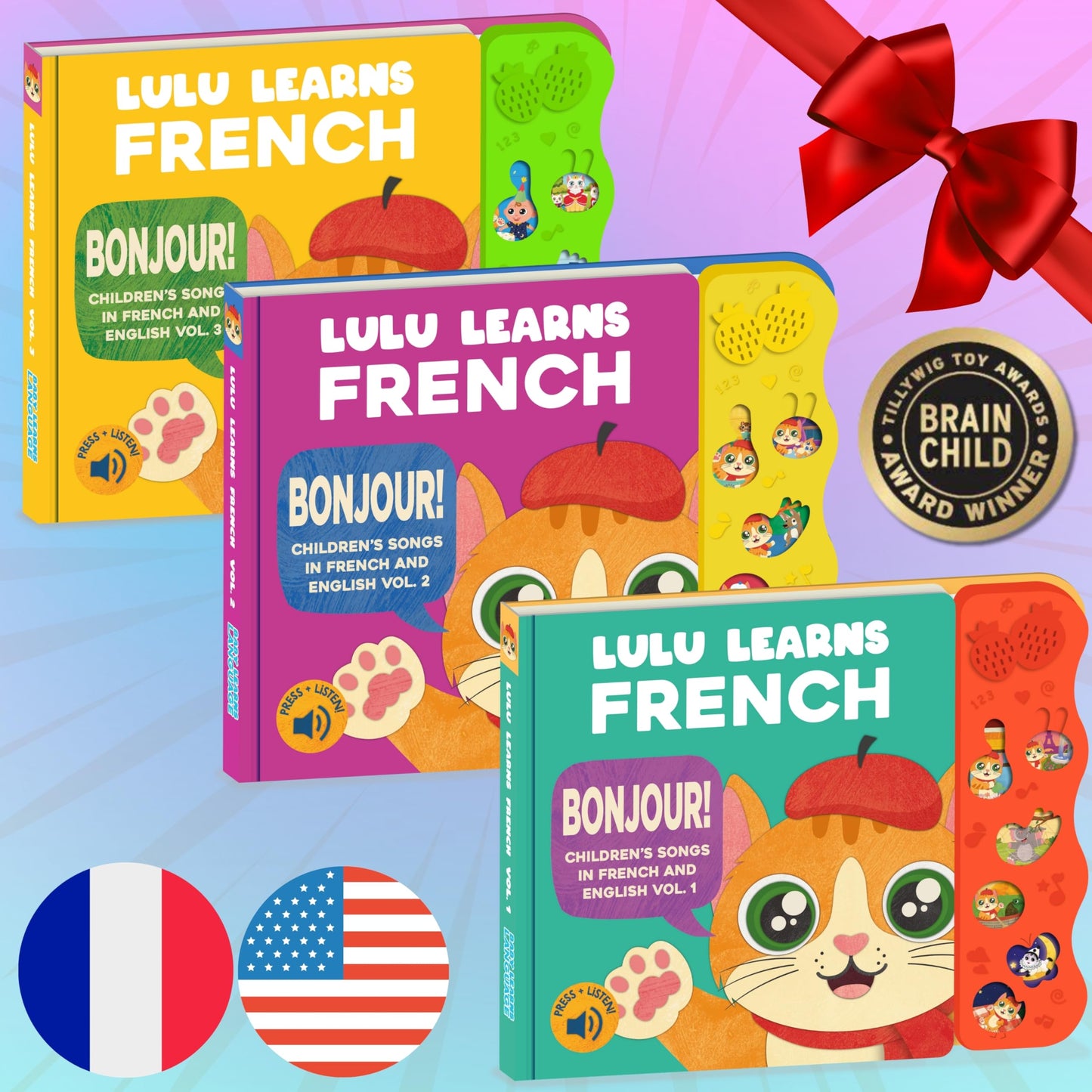 Lulu Learns French Bundle Deal — Interactive Sound Board Book for Toddlers 1-3, Bilingual English & French Songs & Music, Talking Musical Learning Toy and Gift for Babies & Kids