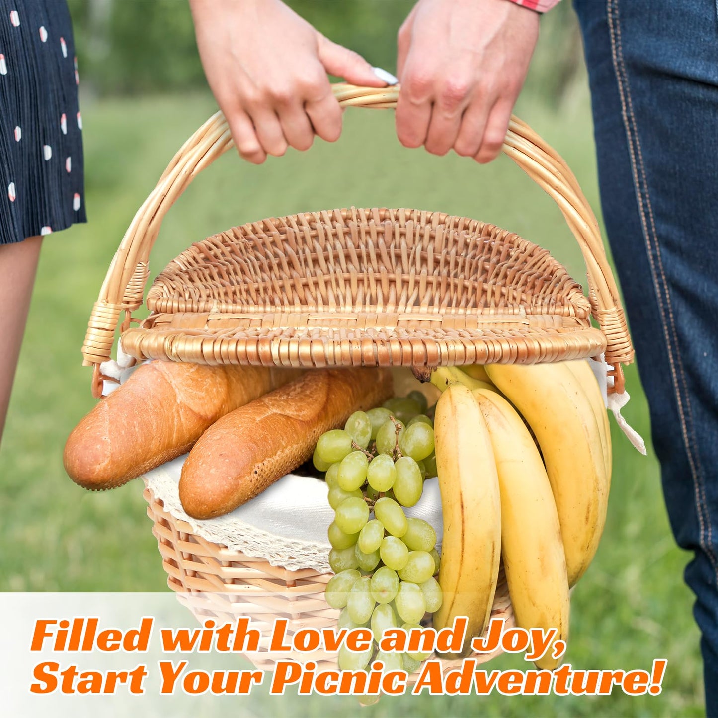 Hap Tim Wicker Picnic Basket for 2 with Lid - Unique Gifts Ideas for Couple, Engagement, Wedding, Bridal Shower, Family, Christmas - White Elephant Gifts for Adults(Y2408B-1)