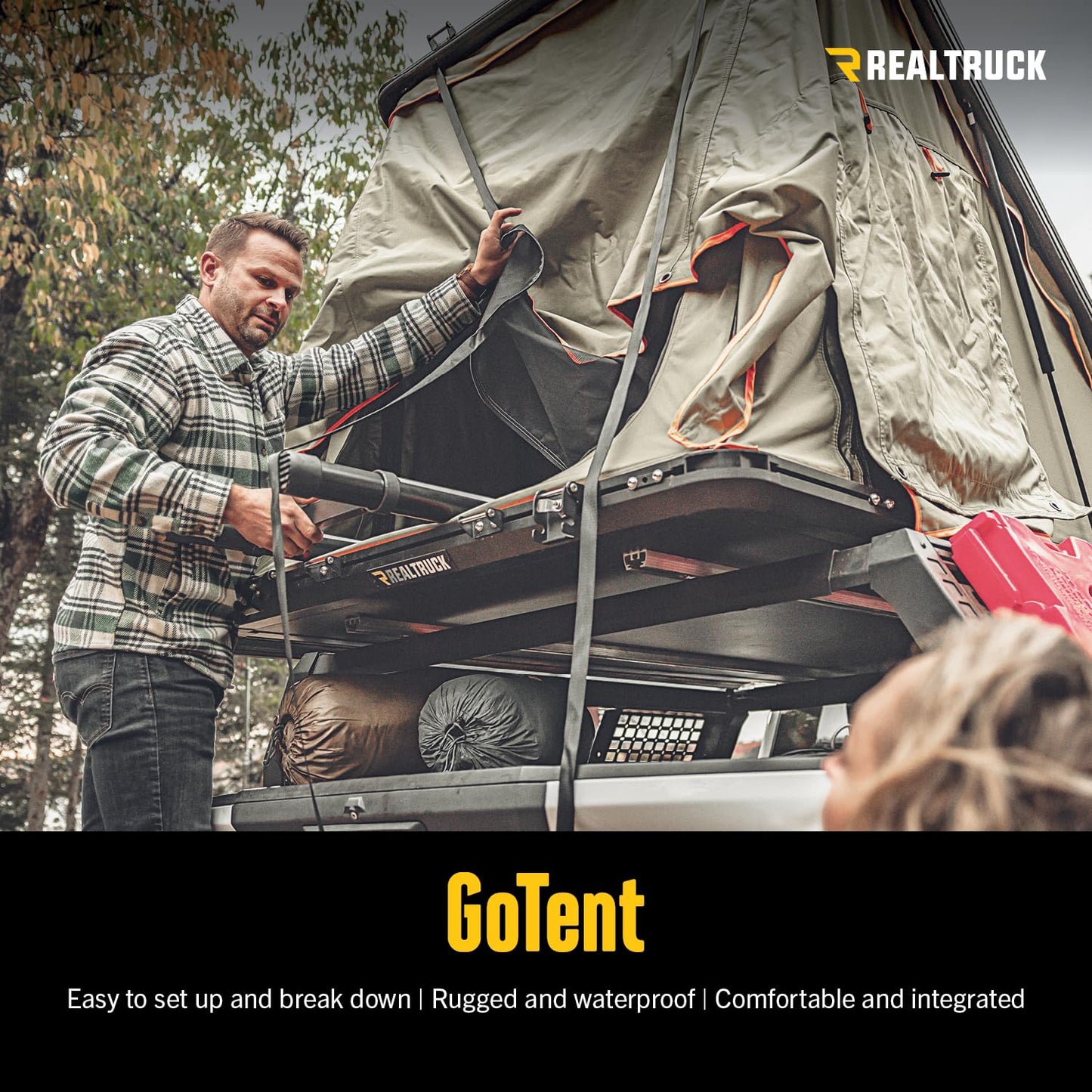 RealTruck GoTent | Overlanding, Waterproof, Telescoping Ladder, LED-Lit Interior, Mounts to Any Cross Bars | OL-104